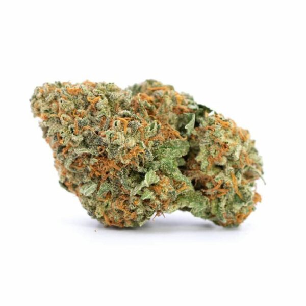 Wedding Cake weed showcases a striking appearance characterized by dense, chunky buds that often take on a conical or pine cone-like shape.