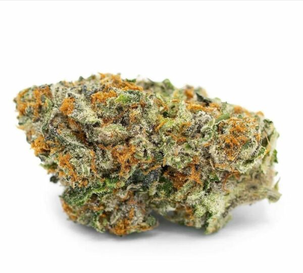 Sour Diesel, High-quality close-up image of a dense cannabis bud showcasing its vibrant green and orange hairs, covered with frosty trichomes. This premium strain, known for its pungent aroma and energizing effects, is perfect for enthusiasts seeking a potent Sativa-dominant experience. Ideal for online dispensaries and SEO optimization for cannabis products.