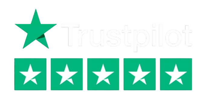 Trustpilot logo with a 5-star rating, indicating excellent customer reviews."