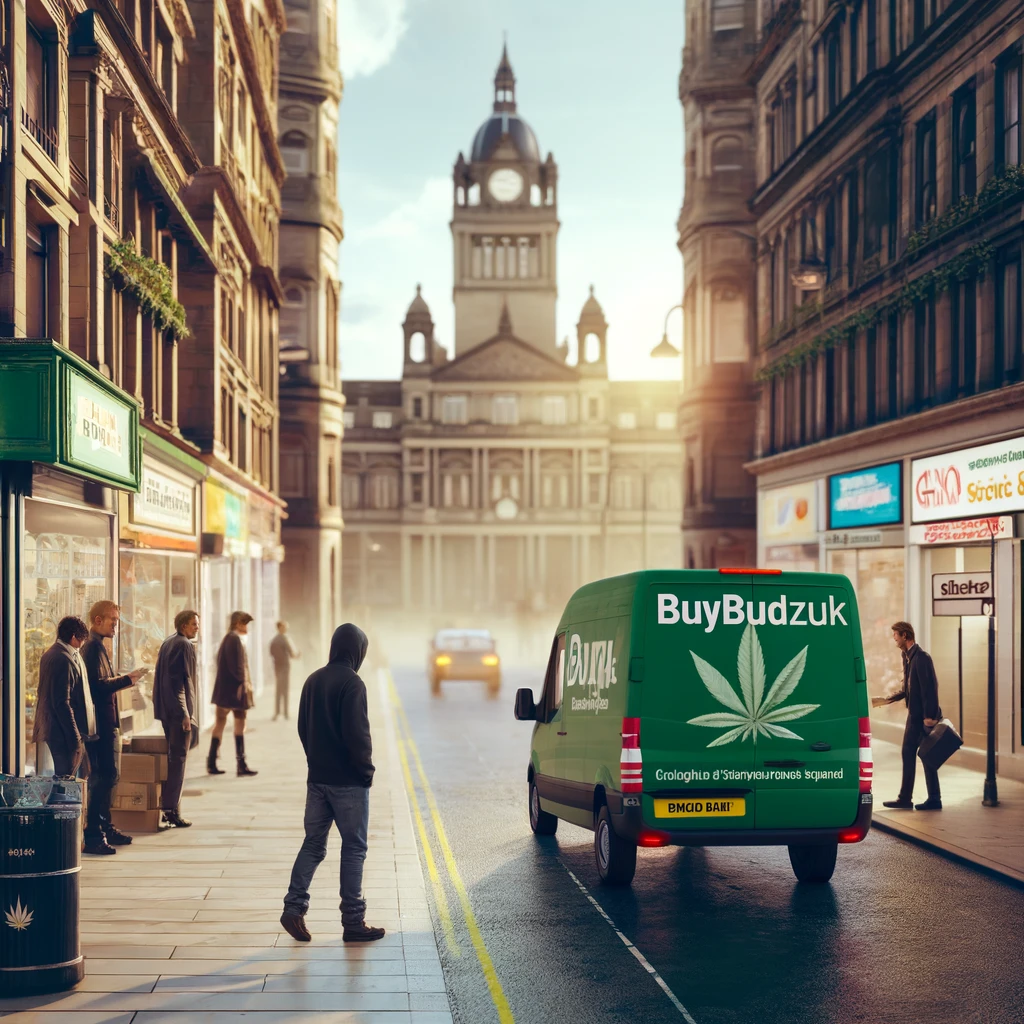 Cannabis delivery van in the streets of Glasgow representing discreet cannabis transactions