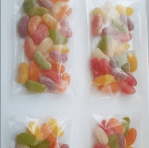 jelly beans, arranged in a 2x2 grid against a white background.