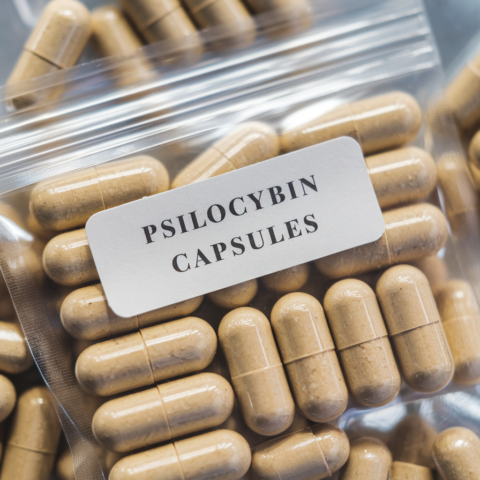 Psilocybin microdosing capsules packaged in a resealable bag for easy and controlled dosing.