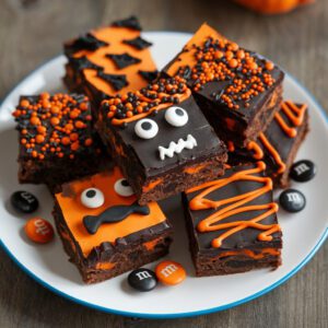 Halloween weed brownies with monster and M&M decorations.